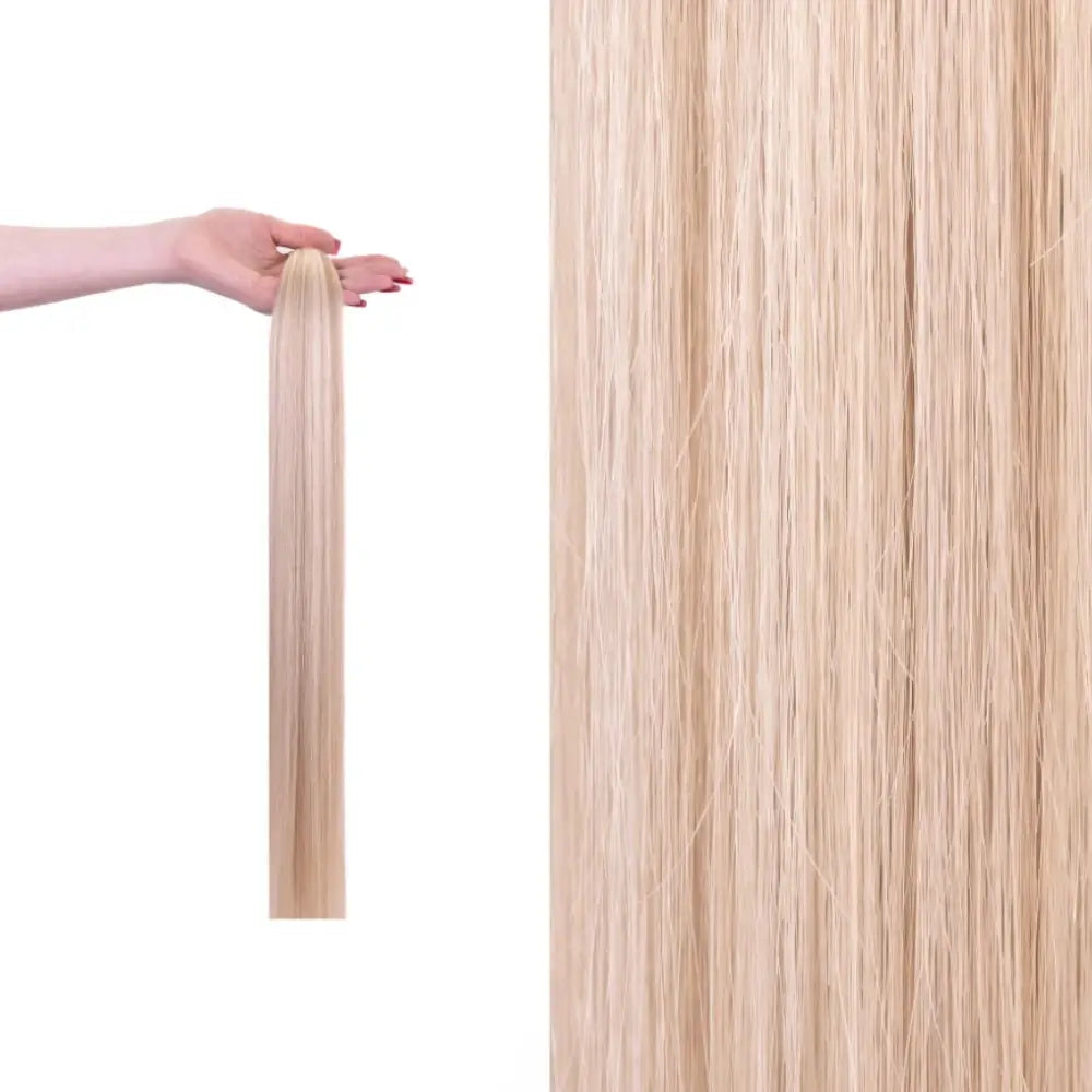 Premium gdollshair extension sample showcasing Iced Latte with silky smooth texture for flawless hair transformations.