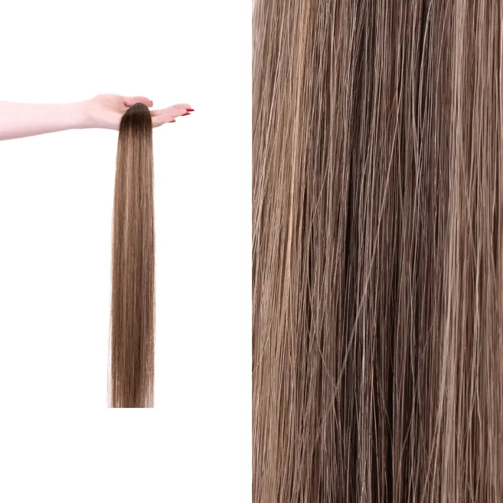 Premium gdollshair extension sample showcasing Choco Latte with silky smooth texture for flawless hair transformations