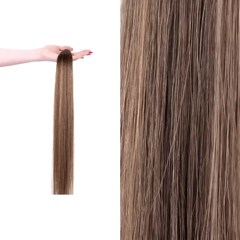 Premium gdollshair extension sample showcasing Choco Latte with silky smooth texture for flawless hair transformations