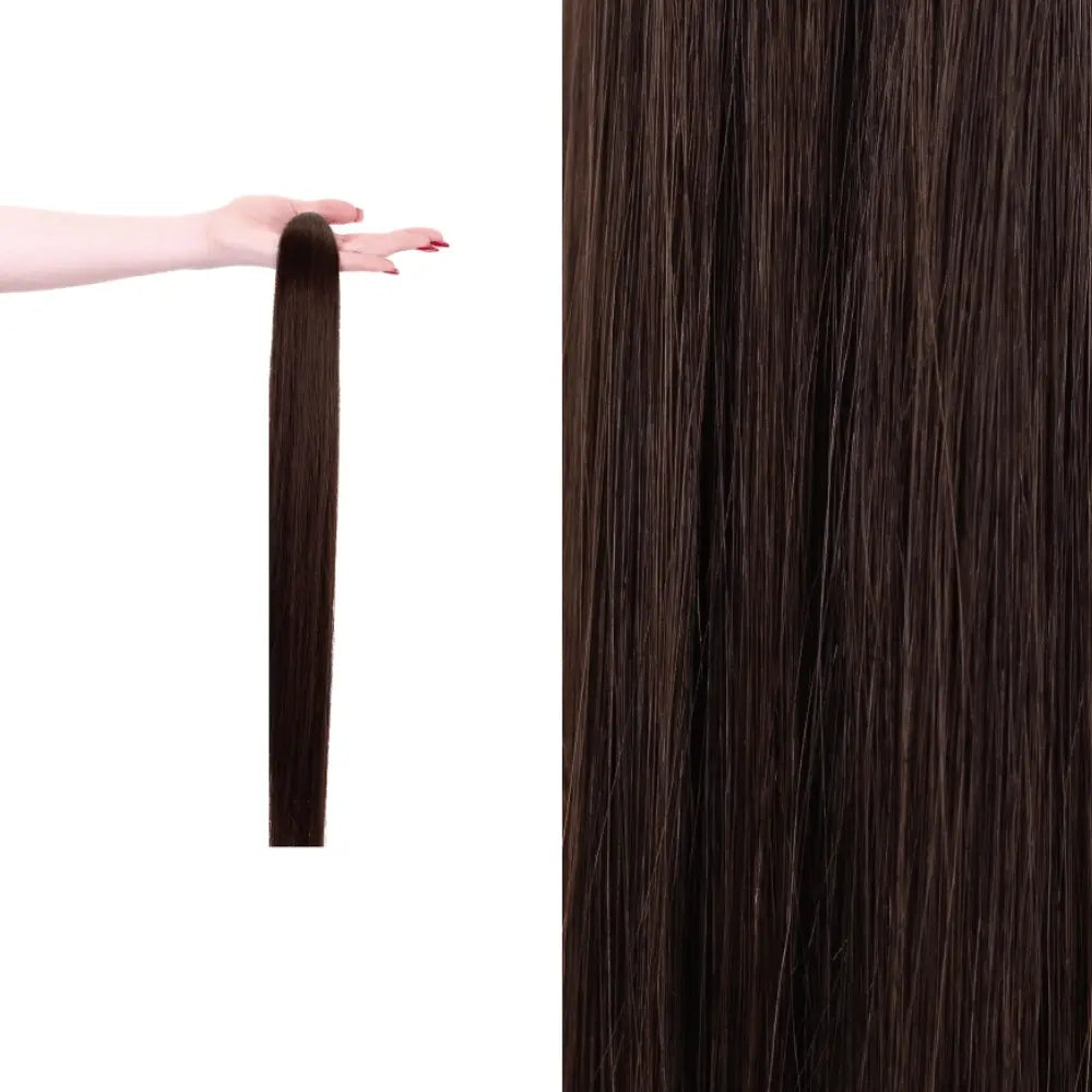 Premium gdollshair extension sample showcasing double espresso with silky smooth texture for flawless hair transformations.