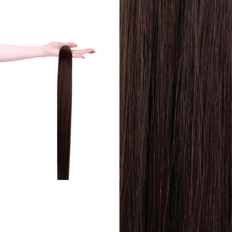 Premium gdollshair extension sample showcasing double espresso with silky smooth texture for flawless hair transformations.