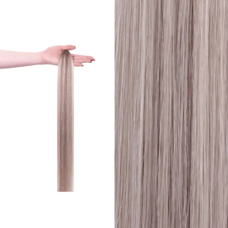 Premium gdollshair extension sample showcasing Frozen Latte with silky smooth texture for flawless hair transformations.