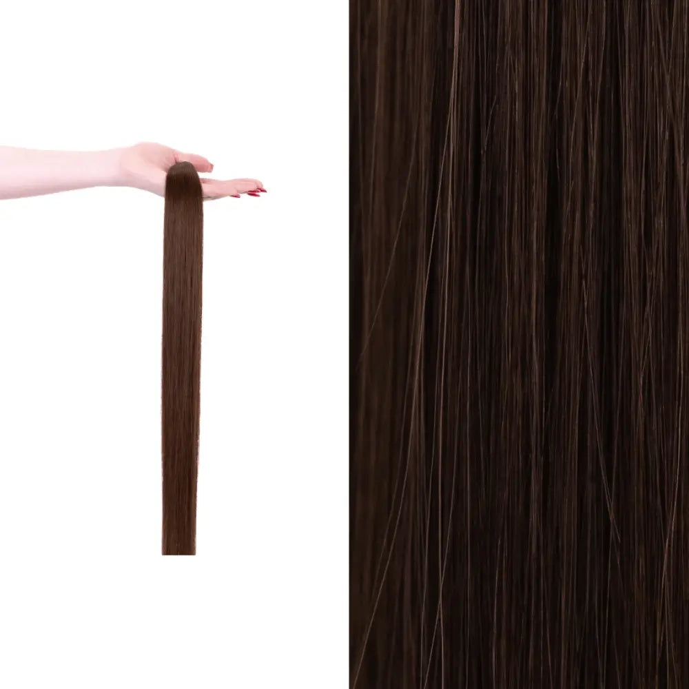 Premium gdollshair extension sample showcasing Hot Chocolate with silky smooth texture for flawless hair transformations.