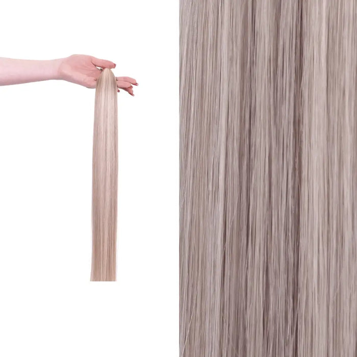 Premium gdollshair extension sample showcasing Iced Cappucino with silky smooth texture for flawless hair transformations.